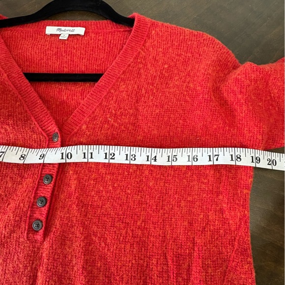 Madewell Wool Alpaca Blend Red Orange 3/4 Button Sweater Womens S Waffle Texture - Picture 7 of 9